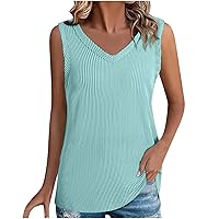 Women's Ribbed Loose Fit Tank Tops 2024 Summer V Neck Side Split Hem Sleeveless Shirts Casual Stretchy Tunic Blouse