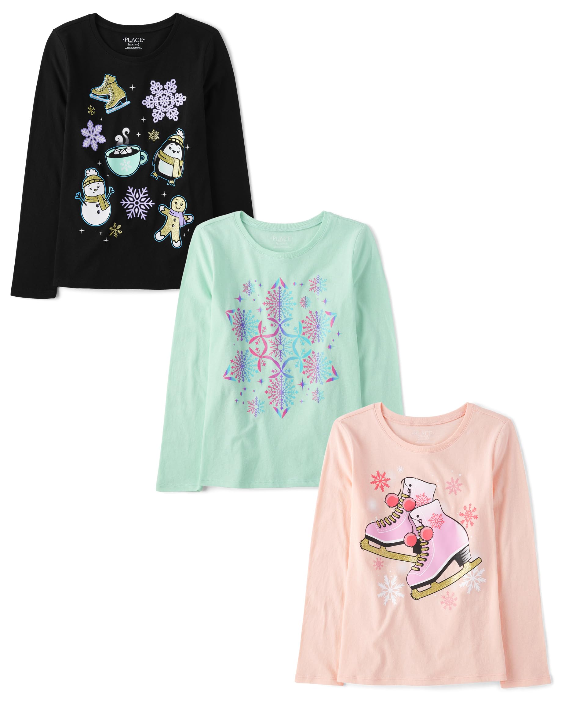 The Children's Place Girls' 3-Pack Long Sleeve Graphic T-Shirt