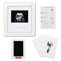 Green Pollywog | Sonogram Picture and Hand/Footprint Kit | Elegant White Picture Frame | Non-Toxic | Inkless Footprint | Baby Footprint Frame | Newborn Footprint Kit | Baby Ink Pad