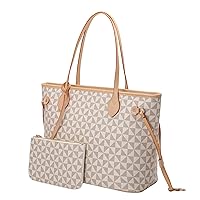 Womens Handbags and Purse Leather Fashion Checkered Tote Shoulder for Womens Bags 2 in 1 Bag Set White