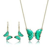 Clearine Butterfly Crystal Necklace Earrings Pendant Dangle Hook Jewellery Set Anniversary Birthday Gifts for Women and girls