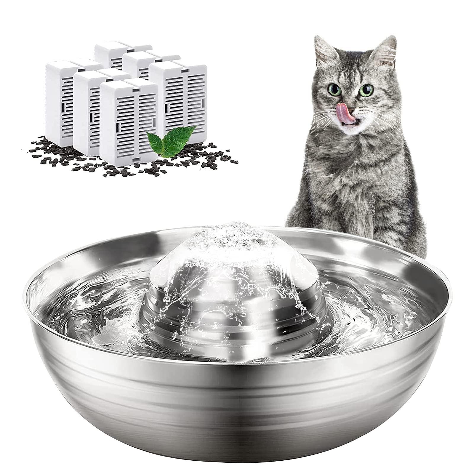 Cat Water Fountain Stainless Steel, Super Quiet Adjustable Water Flow Pet Water Fountain,67oz/2L Automatic Water Dispenser for Cats&Dogs, 360 ° Ope...