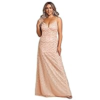 Ever-Pretty Plus Women's V Neck A Line Plus Size Sleeveless Sequin Curvy Maxi Summer Evening Dresses 02121-DA