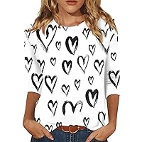 Valentines Shirts,3/4 Sleeve Shirts for Women Cute Valentine's Day Print Graphic Tees Blouses Casual Plus Size Basic Tops