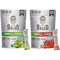 Salud 2-Pack |2-in-1 Energy + Focus (Cucumber Lime) & Energy + Focus (Strawberry Watermelon) – 15 Servings Each, Agua Fresca Drink Mix, Non-GMO, Gluten Free, Vegan, Low Calorie, 1g of Sugar