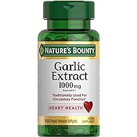 Nature's Bounty Garlic Extract, Herbal Supplement, Supports Circulatory Function, 1000mg, 100 Rapid Release Softgels, Pack of 1