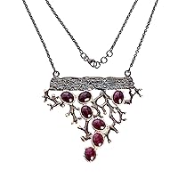 Garnet Gemstone 925 Sterling Silver Necklace Black Rhodium Rose Gold Plated Amazing Designer Jewellery For Women