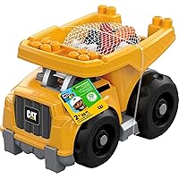 MEGA Bloks Cat Fisher-Price Toddler Blocks Building Toy, Large Dump Truck with 25 Pieces, 1 Figure, Yellow, Gift Ideas for Kids