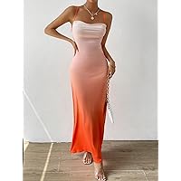 Ombre Draped Collar Lace Up Backless Cami Dress