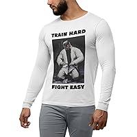 Train Hard Fight Easy 格闘技 Long Sleeve Shirt Hand Painted Martial Arts Fighter Artwork Printed Tee