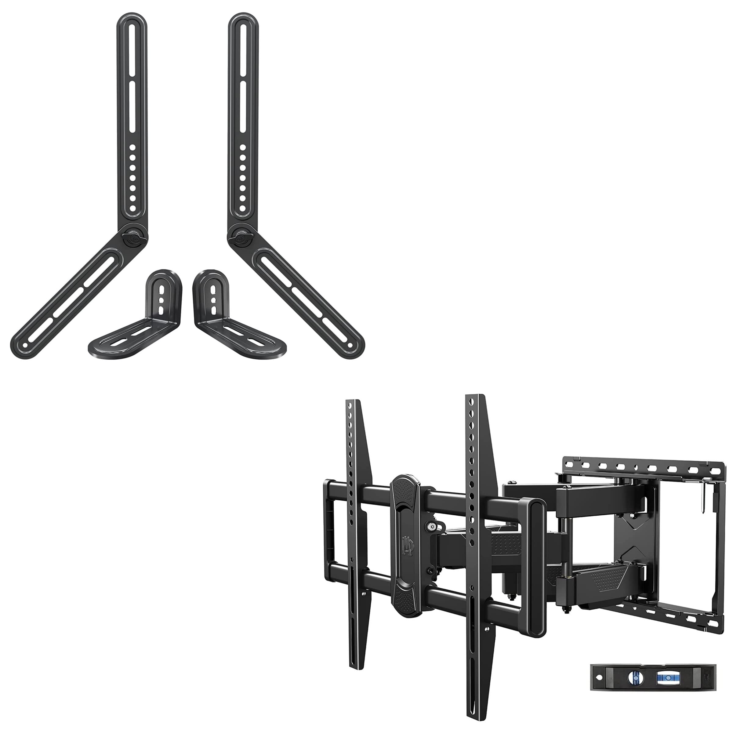 Mounting Dream Full Motion TV Wall Mount and Soundbar Bracket Bundle,TV Wall Mount with Sliding Design Max VESA 600x400mm and 100 LBS, Sound Bar Mount for Mounting Above or Under TV Up to 22 LBS