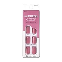 KISS imPRESS No Glue Mani Press On Nails, Color, 'Petal Pink', Pink, Short Size, Squoval Shape, Includes 30 Nails, Prep Pad, Instructions Sheet, 1 Manicure Stick, 1 Mini File