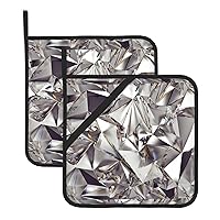 Glitter Abstract Diamond Crystal Pattern Print Pot Holders Set of 2 Heat Resistant Potholders for Kitchen, Microwave Cooking,