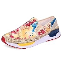 UUBARIS Women's Embroidered Floral Loafers Slip-On Sneakers Casual Canvas Shoes for Women