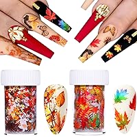 Fall Nail Foil Transfer Sticker Autumn Nail Art Supplies Maple Leaf Nail Foils Designs Thanksgiving Nail Decals Accessories Maple Leaves Nail Art Stickers for Women Girls Nail Decorations(2 Boxes)