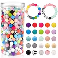 500PCS Silicone Beads, Kalolary Colorful Rubber Beads for Kaychain Making 12mm Round Silicon Loose Beads for Card Holder 25 Colors Silicone Bracelet Pearl Beads Bulk for Jewelry Necklace DIY Craft
