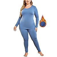 IN'VOLAND Women’s Plus Size Thermal Long Johns Sets Fleece Lined 2 Pcs Underwear Top & Bottom Pajama Set
