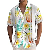 Hawaiian Hip Hop Party T-Shirts Lightweight Short Sleeve Gradient Guayabera Shirts Oversized Fashion Button Up Cuban Shirts