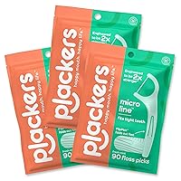 Plackers Micro Line Dental Floss Picks, Fold-Out FlipPick, Tuffloss, Easy Storage with Sure-Zip Seal, Fresh Mint Flavor, 90 Count (Pack of 3) (Packaging May Vary)