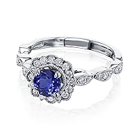 Kobelli Blue Sapphire and Diamond Floral Spring Ring Solid White Gold