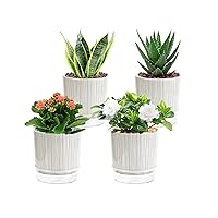 5.5inch Self Watering Pots for Indoor Plants, 4 Pack Flower Pots for All House Plants, Self Watering Flower Pots (Black Stripes)