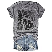 Women's Vintage Flowers Shirt Casual Boho Floral Printed T-Shirt Sunflower Wildflowers Graphic Tees Tops for Girl