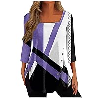 3/4 Length Sleeve Womens Tops Summer Trendy Square Neck Plus Size Oversized Graphic Sexy Cute Dressy Casual Blouses