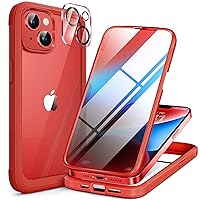 Miracase Glass Series Designed for iPhone 14 Case 6.1 inch, 2023 Upgrade Full-Body Clear Bumper Case with Built-in 9H Tempered Glass Screen Protector and Camera Lens Protector,Red