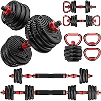 Adjustable Dumbbell Set 20LBS/35LBS/55LB/70LBS/90lbs Free Weights Dumbbells, 4 in 1 Weight Set, Dumbbell, Barbell, Kettlebell, Push-up, Home Gym Fitness Workout Equipment for Men Women