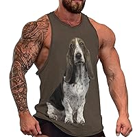 Basset Hound Dog Men's Workout Tank Top Casual Sleeveless T-Shirt Tees Soft Gym Vest for Indoor Outdoor