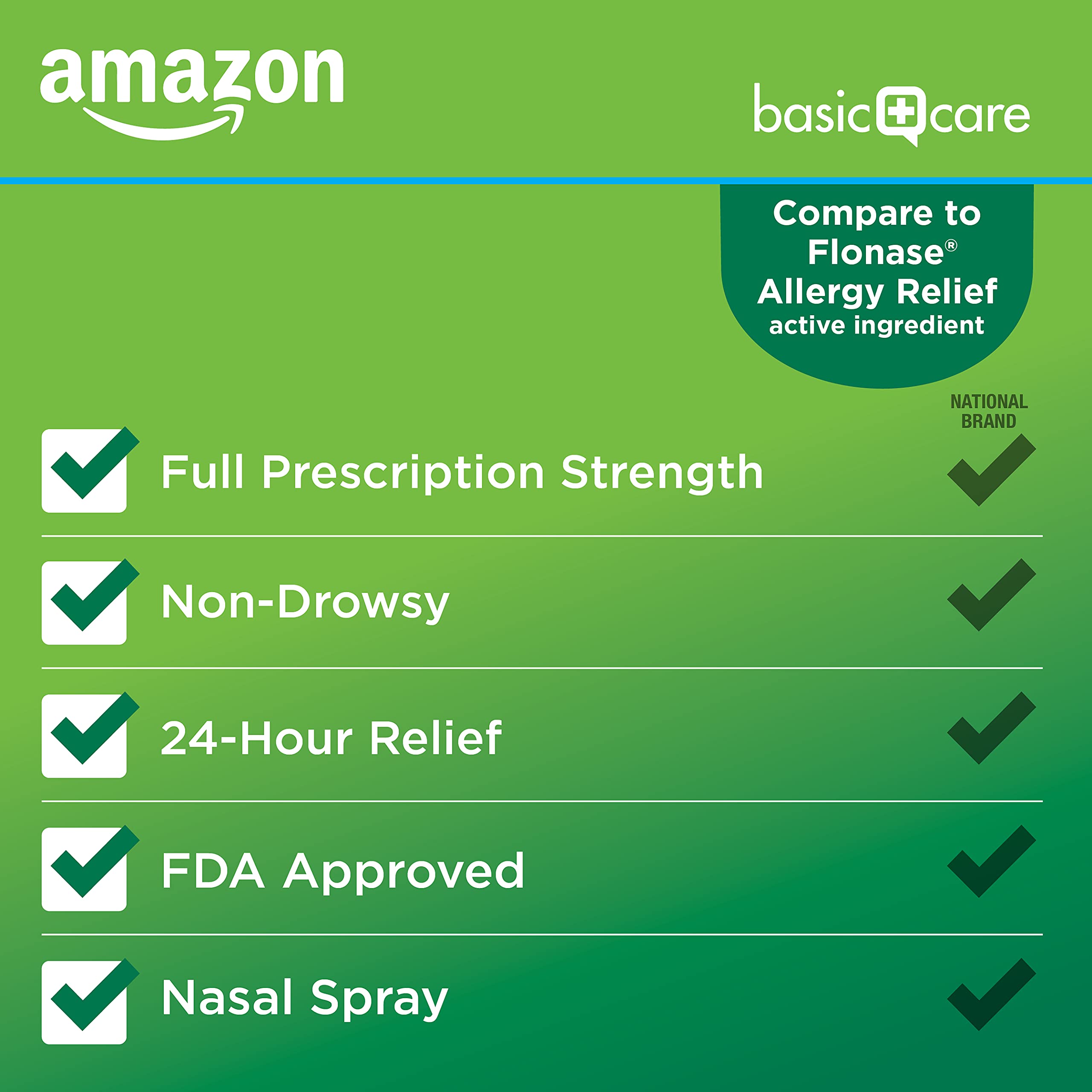 Amazon Basic Care 24-Hour Allergy Relief Nasal Spray, Fluticasone Propionate (Glucocorticoid), 50 mcg, Full Prescription Strength, Non-Drowsy, 1.62 Fl Oz (3 Packs of 0.54 Oz)