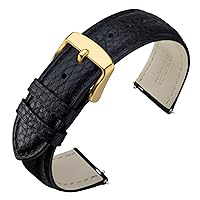 ANNEFIT Watch Band 19mm, Quick Release Textured Padded Leather Straps with Gold Buckle for Men and Women (Black)