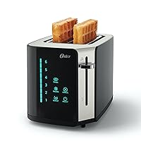 Oster 2-Slice Toaster, Touch Screen with 6 Shade Settings and Digital Timer, Black/Stainless Steel