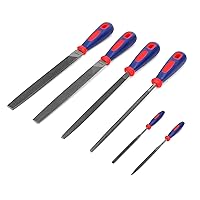 WORKPRO W002111 Steel Needle and Flat File 6-Piece Set with Ergonomic Rubber Handle, Included Four 8 Inch and Two 4 Inch Files (1 Set)