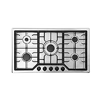 30” 5-Burner Gas Cooktop with Power Burner in Full Brass (Non-Warping), Total Output at 50,000 BTU and Protected with Gas Leak Technology, Compatible with Natural Gas or Liquid Propane
