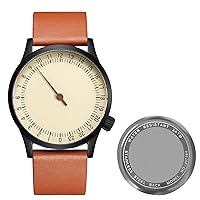 Swiss Movement Men's One Hand 24 Hour Watch Single Hand Black Case with Italian Leather Strap
