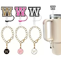 （3 +3) 3PCS Nuozme Straw Cover 10mm For Stanley Tumbler Cup Reusable Straw Cap Topper with 3 Initial Letter Charms Accessories Name ID Personalized Handle Charm For Stanley 30&40 Oz Cup Tumbler(W)