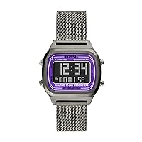Fossil Men's Retro Digital Stainless Steel and Mesh LCD Watch, Color: Smoke, Smoke (Model: FS5888)