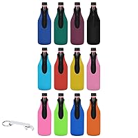 12 Pack Beer Bottle Cooler Sleeves Keep Drink Cold Zip-up Extra Thick Neoprene Insulated Sleeve Cover with Bottle Opener（12 Pack, Multi)