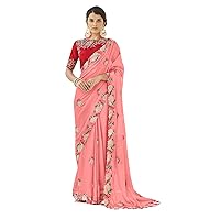 Peach Georgette Sequin Party Sari Indian Saree designer Blouse FI403