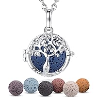 INFUSEU Necklace Women Aromatherapy, Tree Of Life Lava Stone Diffuser Pendant Boho Essential Oil Long Jewellery Gift For Her