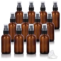 JUVITUS 2 oz / 60 ml Amber Glass Boston Round Bottle with Black Treatment Pump (12 Pack) Refillable Empty Storage Containers