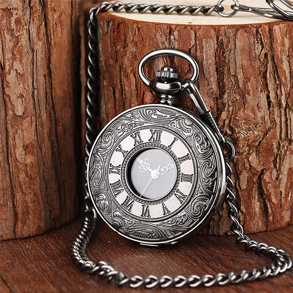 LYMFHCH Vintage Pocket Watch Roman Numerals Scale Quartz Pocket Watches with Chain Christmas Graduation Birthday Gifts Fathers Day