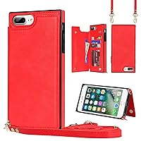 ZORSOME Wallet Case for iPhone 8 Plus/7 Plus/6 Plus/6s Plus Case with Credit Card Holder Crossbody Bag Phone Purse Shoulder Strap Magnetic Leather Case Cover [RFID Blocking][Kickstand][Red]