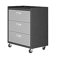 Fortress Collection Convenient Durable Mobile Garage Chest Great for Tools and Supplies, Dark Charcoal Gray/Silver