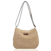 GVSAVY 1pcs Ladies Straw Messenger Bag, Summer Beach Bag, Fashion Shoulder Bag with Zipper and Adjustable Strap, Suitable for beach trips, vacations, dates (off-white)