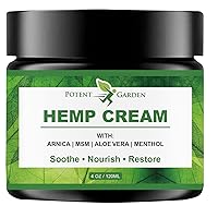 Hemp Cream - Topical All Natural Enriched Hemp Seed Oil Extract Arnica Salve MSM cream Aloe Emu Oil Turmeric Menthol - Omega 3-6-9 Relief Soothing Knee Back Foot Muscle 4OZ Cream