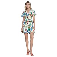 Donna Morgan Floral Print Mini Summer V-Neck A-line Casual Flutter Sleeves, Beach Dresses for Women
