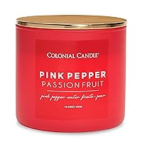 Colonial Candle Pink Pepper Passionfruit Scented Jar Candle, Pop of Color Collection, 3 Wick, Red, 14.5 oz - Up to 60 Hours Burn