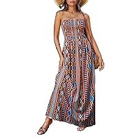 Summer Dresses for Women 2024 Geometric Print Sleeveless Tube Long Dress